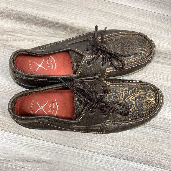Twisted X Womens Size 7M Floral Tooled Driving Shoes Moc WDM0070 Brown Embossed - Picture 11 of 11